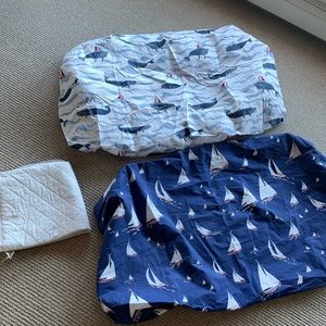 Set of 3: 2 nautical pottery barn kids crib sheets & waterproof mattress pad